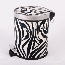 Zebra Design pedal de pé de couro coberto Dustbin (A12-1901X)